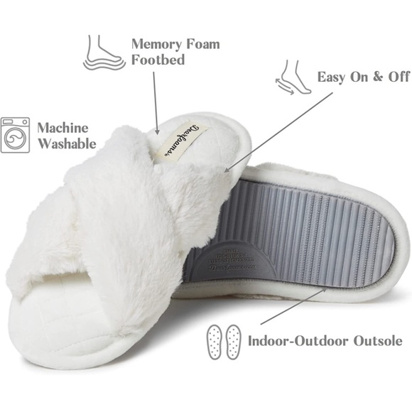 Dearfoams Woman’s White Fuzzy Slippers Size Large 9-10 - Picture 4 of 5
